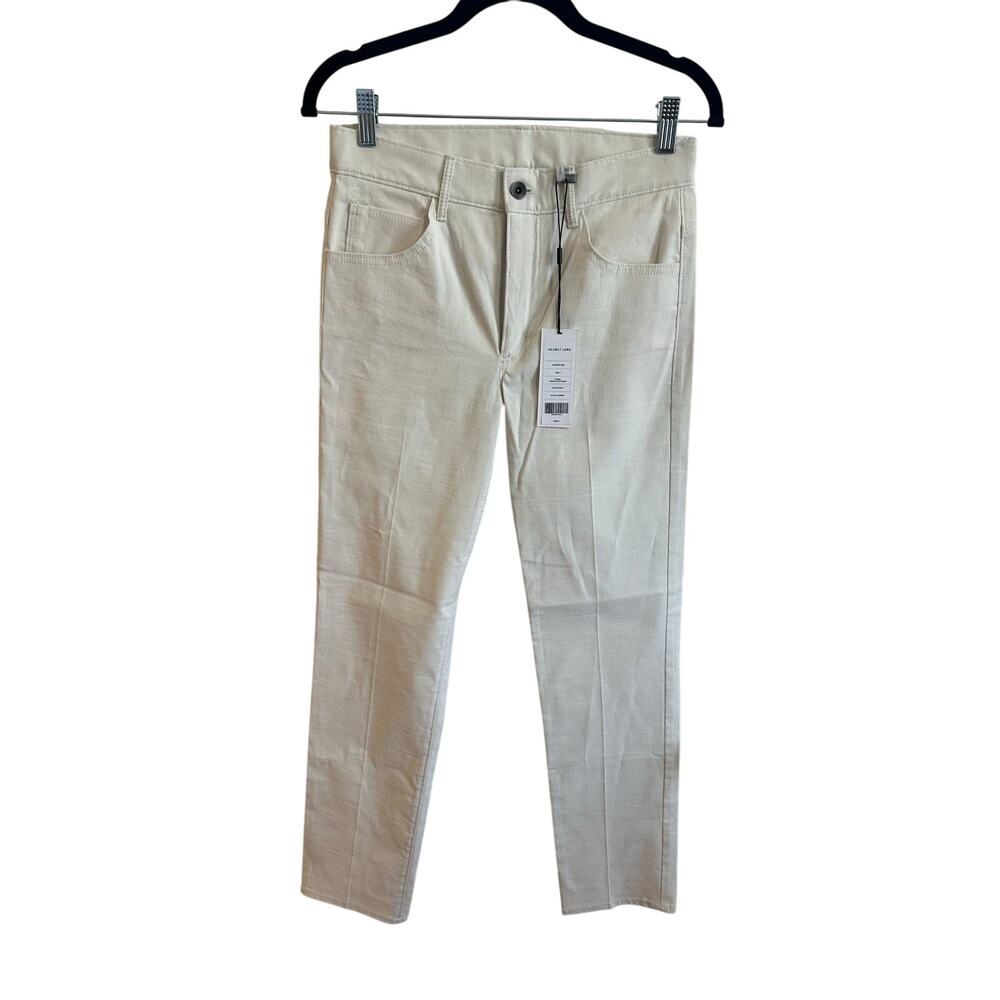 Helmut Lang NWT Creased Jeans Ivory Sz 4 Stretch Cotton Canvas Straight MSRP 390